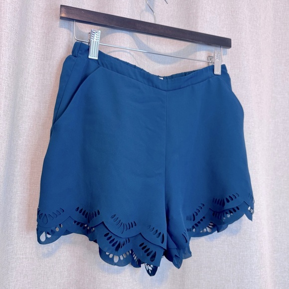 LC Lauren Conrad Teal High Waist Scalloped Shorts - Picture 6 of 16